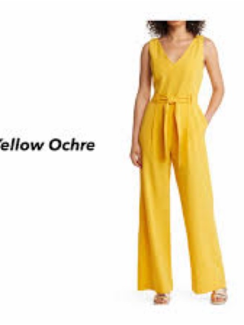 Tommy Hilfiger Yellow Ochre V-Neck Sleeveless Tie-Waist Jumpsuit NWT